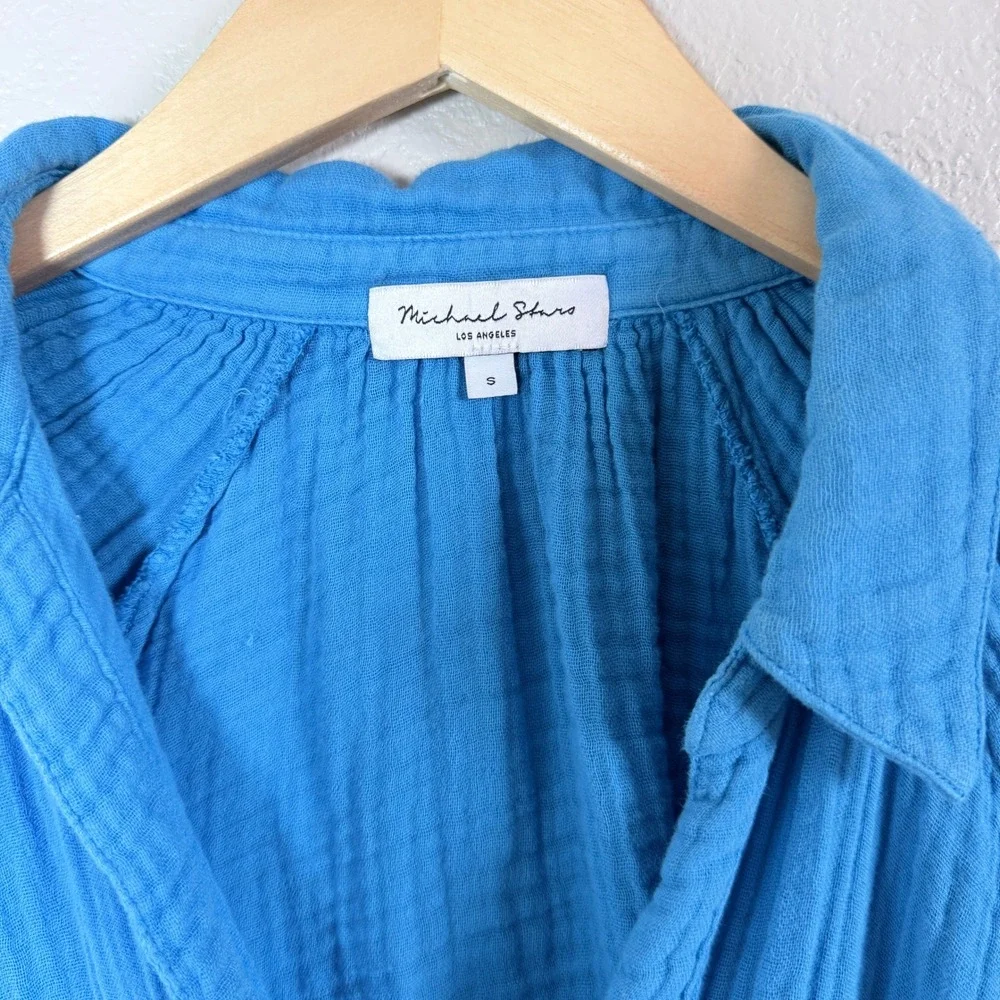 Michael Stars Blue Gauze Shirt Button Down Collared Long Sleeve Raw Hem Size S - Picture 3 of 8